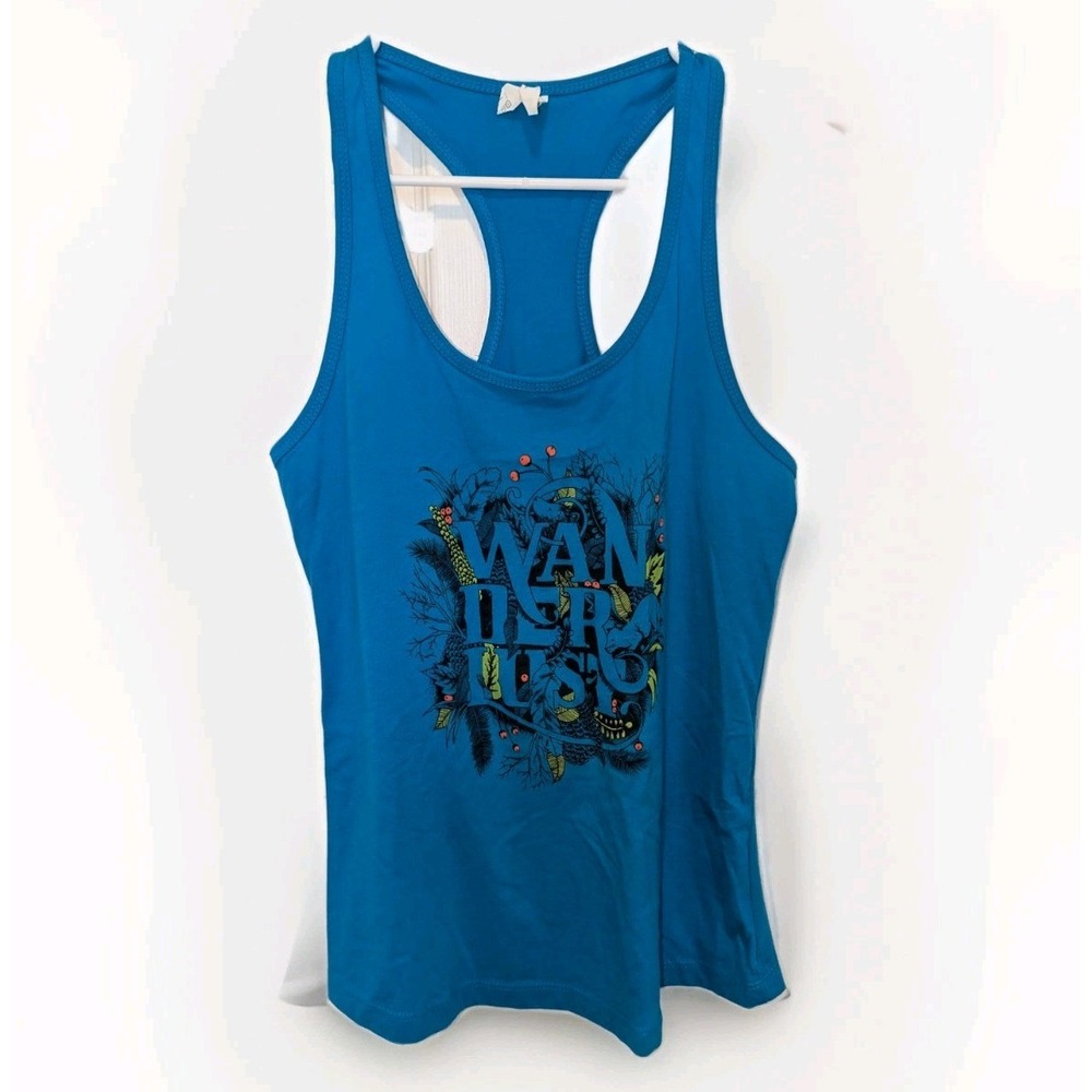 Boho Festival Summer Indie Sleaze Blue Wanderlust Racerback Tank Top Medium